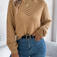 Women Casual Solid Color Crew Neck Hollow Out Lantern Sleeve Sweater