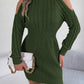 Women Casual Off-Shoulder Half Turtleneck Cable Knit Lantern Sleeve Bodycon Sweater Dress