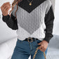 Women Casual Color Block Cable Knit Lantern Sleeve Pullover Sweater