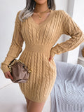 Fashion Cinched Waist Cable Knit Bodycon Sweater Dress