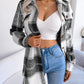 Women's Color-Blocked Plaid Long Sleeve Tie-Waist Thick Tweed Coat