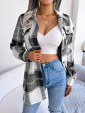 Women's Color-Blocked Plaid Long Sleeve Tie-Waist Thick Tweed Coat