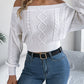 Women Casual Solid Color Off-Shoulder V-Neck Long Sleeve Pullover Sweater