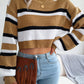 Casual Striped Long Sleeve Cropped Knit Sweater