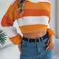 Women Casual Color Block Lantern Sleeve Cropped Pullover Sweater
