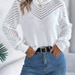 Women Casual Solid Color Crew Neck Hollow Out Lantern Sleeve Sweater