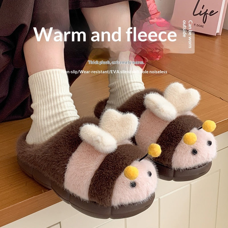 Cute Little Bee Fuzzy Slippers, Women's New Autumn Collection