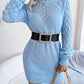 Fashion Hollow Out Off-Shoulder Long Sleeve Pullover Sweater Dress
