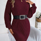 Women Solid Color Cable Knit Cinched Lantern Sleeve Sweater Dress