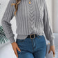 Women Casual Solid Color Hollow Out Lantern Sleeve Pullover Sweater