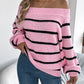 Casual Striped Off-Shoulder Lantern Sleeve Pullover Sweater