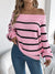 Casual Striped Off-Shoulder Lantern Sleeve Pullover Sweater