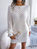 Fashion Hollow Out Off-Shoulder Long Sleeve Pullover Sweater Dress