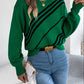 Women Casual Striped Round Neck Lantern Sleeve Long Sleeve Pullover Sweater