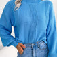 Women Turtleneck Cable Knit Lantern Sleeve Sweater Top