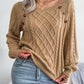 Casual Square Neck Buttoned Cable Knit Pullover Sweater