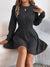Solid Color Cable Knit Waist Cinched Lantern Sleeve Sweater Dress