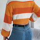 Women Casual Color Block Lantern Sleeve Cropped Pullover Sweater