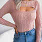 European & American Fashion Hollow Out Cable Knit Long Sleeve Sweater