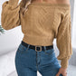 Women Casual Solid Color Off-Shoulder V-Neck Long Sleeve Pullover Sweater