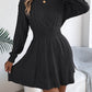 Solid Color Cable Knit Waist Cinched Lantern Sleeve Sweater Dress