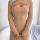 Women Sexy Hollow Out Cable Knit Cinched Bodycon Sweater Dress