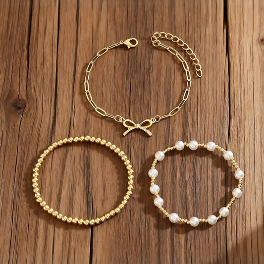 New European And American-style Trendy Vintage Instagram-inspired Faux Pearl Chain Bow Hand Accessory