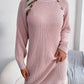 Casual Buttoned High Neck Long Sleeve Sweater Dress