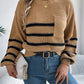 Women Casual Color Block Stripe Lantern Sleeve Pullover Sweater