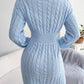Fashion Cinched Waist Cable Knit Bodycon Sweater Dress