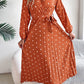 Women's Elegant Color-Blocked Polka Dot Cross V-Neck Pleated Maxi Dress