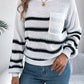 Women Casual Color Block Stripe Lantern Sleeve Pullover Sweater