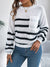 Women Casual Color Block Stripe Lantern Sleeve Pullover Sweater