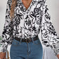 Women's Elegant Color-Blocked Floral Lantern Sleeve Lapel Shirt