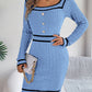 Elegant Square Neck Button Long Sleeve Sweater Dress