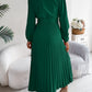 Women's Elegant V-Neck Button Tie-Waist Flared Pleated Maxi Dress