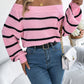 Casual Striped Off-Shoulder Lantern Sleeve Pullover Sweater