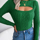 European & American Fashion Hollow Out Cable Knit Long Sleeve Sweater