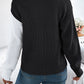 Women Casual V-Neck Button Color Block Lantern Sleeve Pullover Sweater