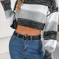 Women Casual Color Block Lantern Sleeve Cropped Pullover Sweater