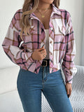 European & American Casual Plaid Faux Pocket Long Sleeve Wool Jacket