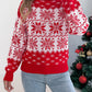 Snowflake Pattern Lantern Sleeve Turtleneck Pullover Sweater